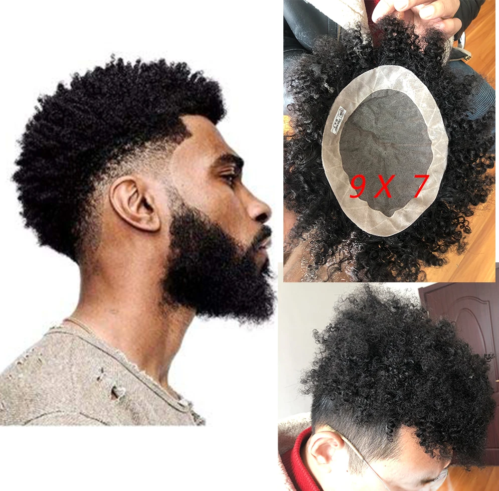 2021 New Hairstyle  Afro Curly Toupee Men Toupee Replacement Systems Black Curl Human Hair Toupee for Black Men 8''x6''Base