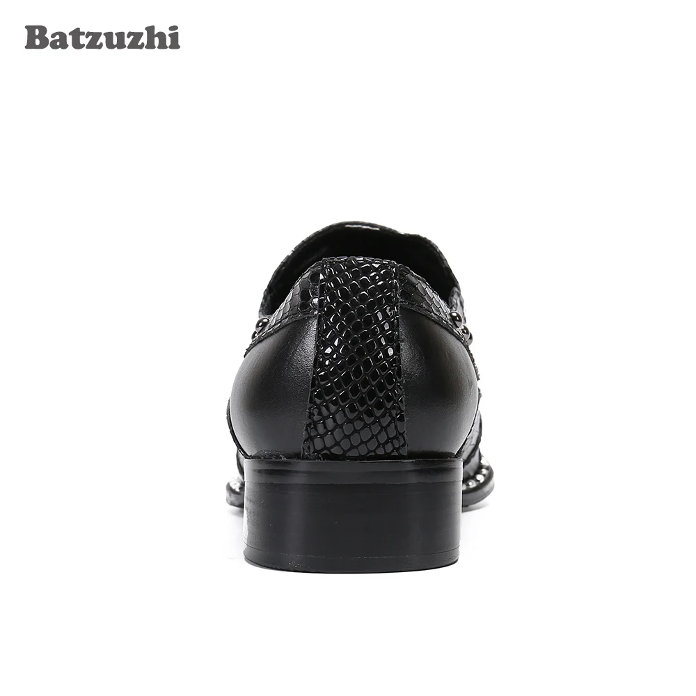 Batzuzhi Italian Style Men's Shoes Black Genuine Leather Dress Shoes Men Special Metal Toe Business Formal Oxford Shoes, EU38-46