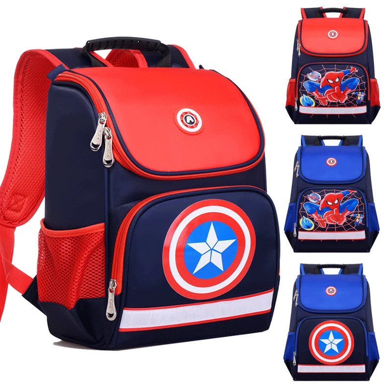 NEW nylon Waterproof Schoolbag Captain America Spider Man Teenagers cartoon Backpacks Children Light Spine-School Bag