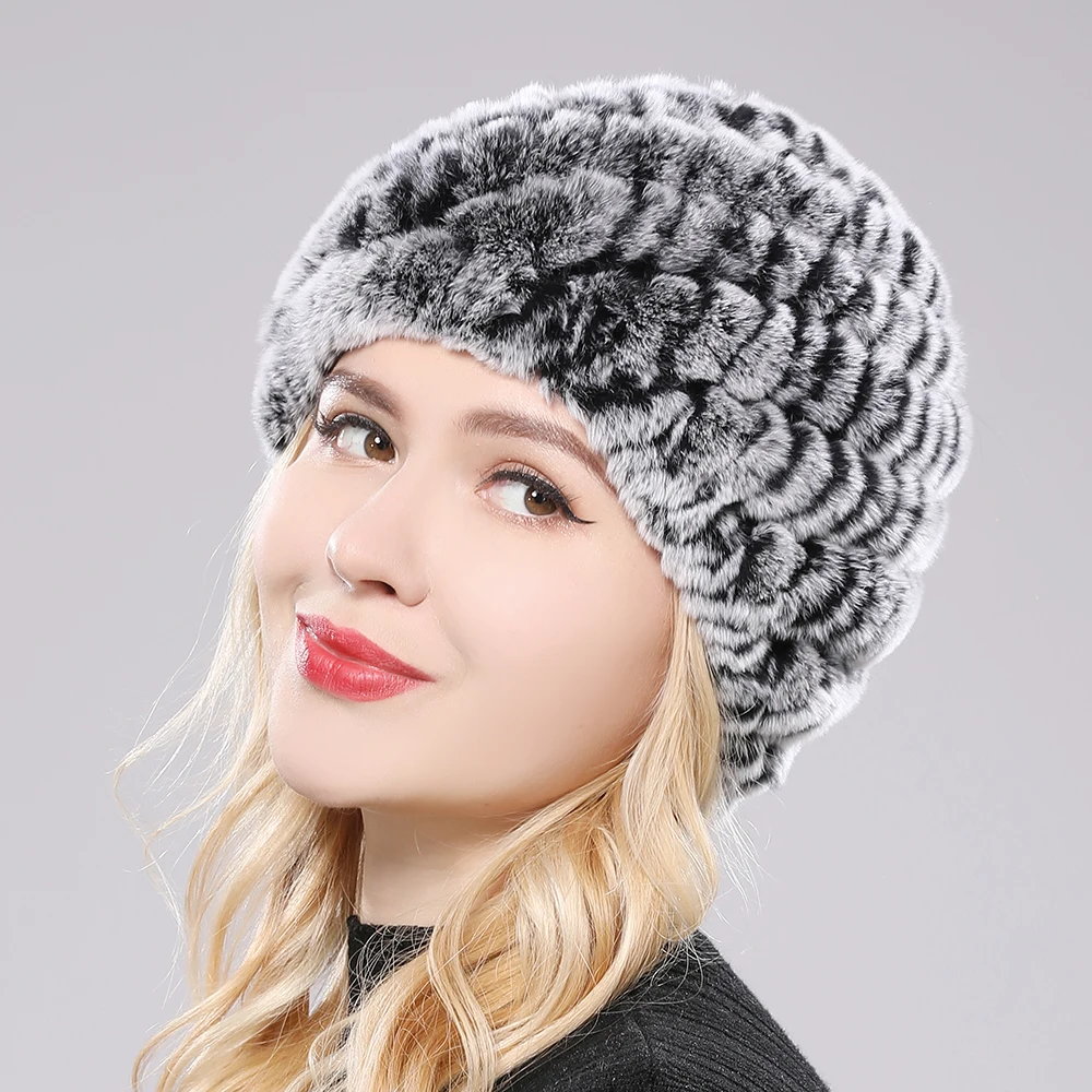 Hot Sale Lady Real Rex Rabbit Winter Fur Hat For Women Russian Real Fur Knitted Cap Headgear Winter Warm Women Hat Beanie Hats