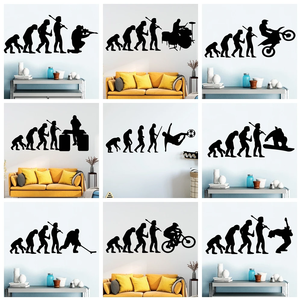 Delicate Evolution Shooting Primitive Man Sport Wall Sticker Vinyl Removable For Kids Rooms Home Decor Decal Creative Stickers