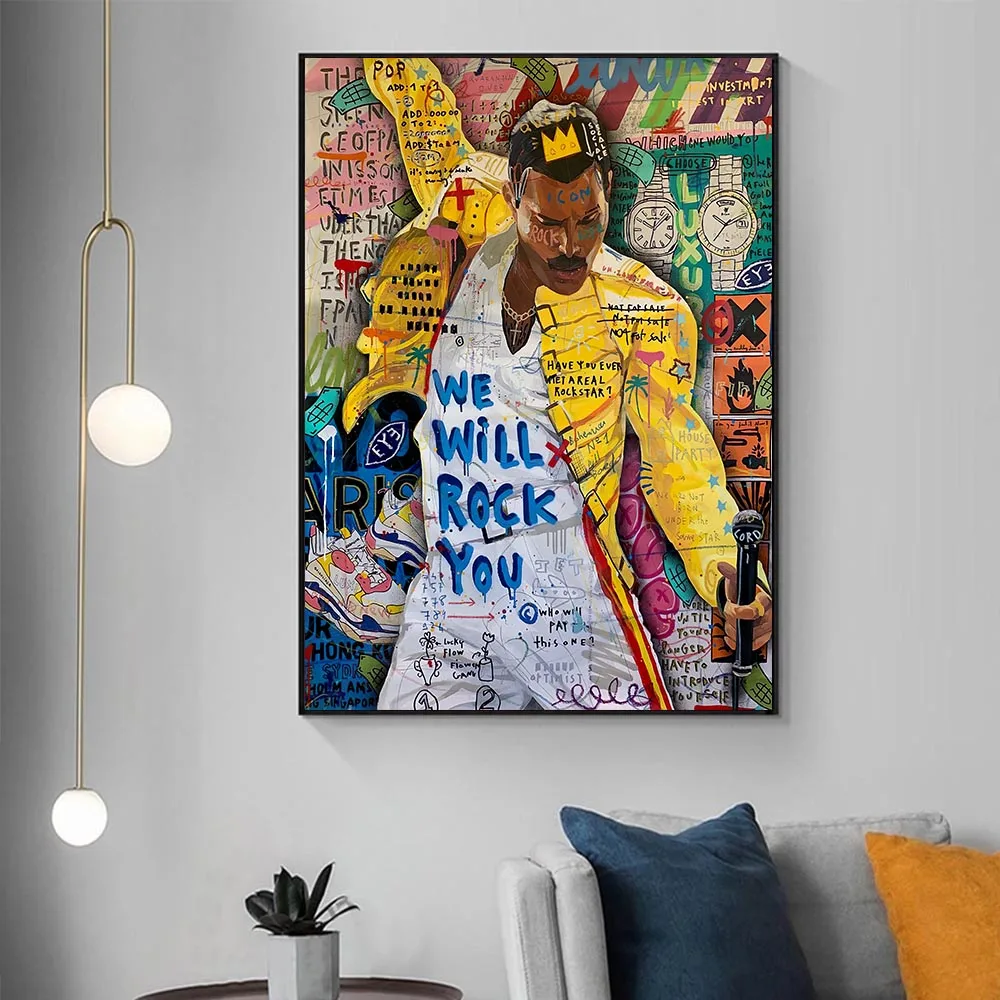 

Graffiti Posters We Will Rock You Queen Freddie Mercury Bohemian Rhapsody Canvas Paintings Abatract Pop Street Art Wall Pictures