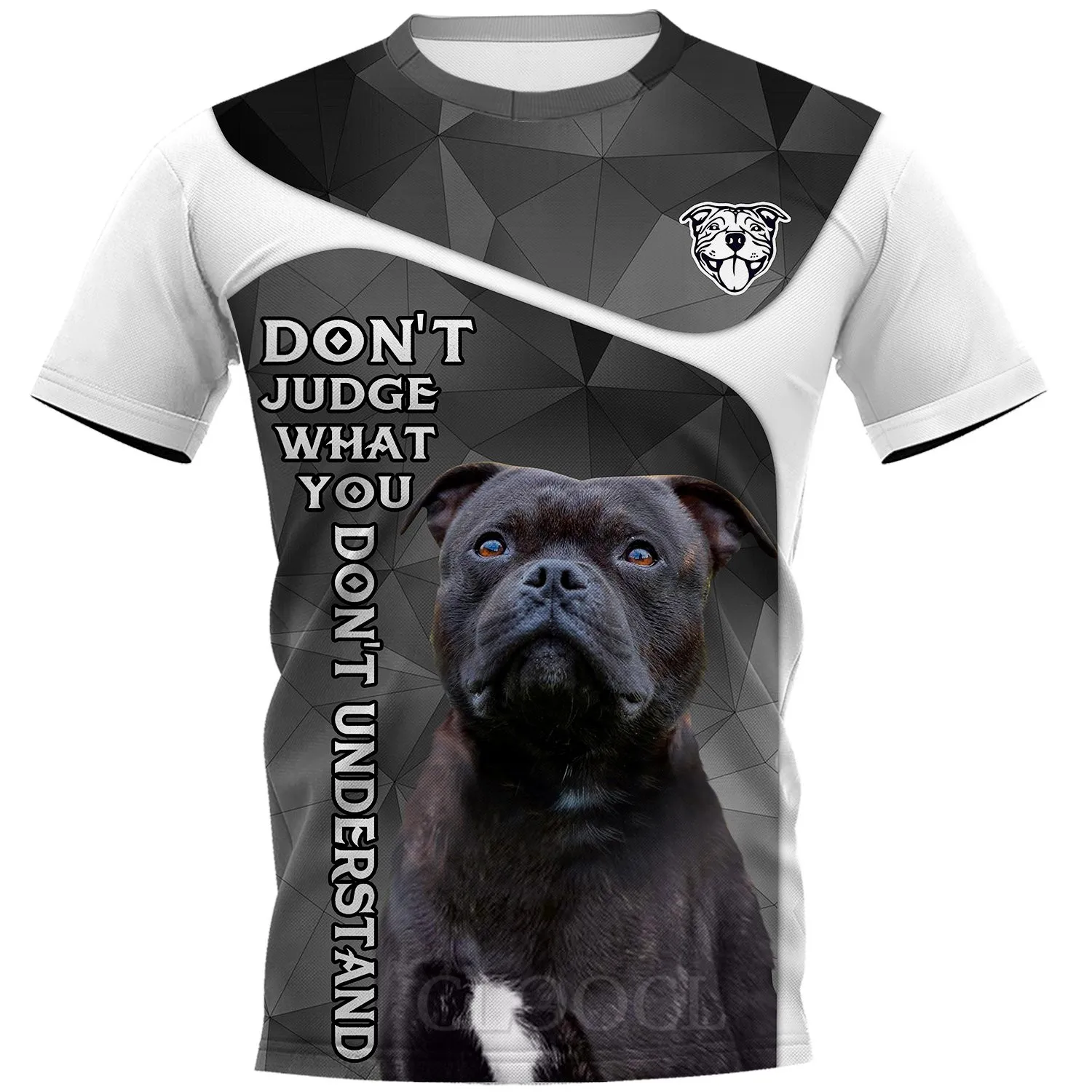 

HX Animals T-shirts 3D Graphic Don't Judge Staffordshire Bull Terrier Tees Pets Pullovers Streetwear Men Clothing