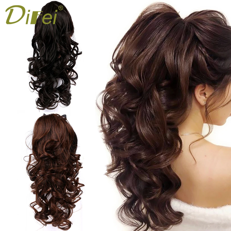 DIFEI Women\'s Synthetic Long Wavy Ponytail Clip in Hairpiece One Piece High Temperature Fiber Natural Wrap Around Hair