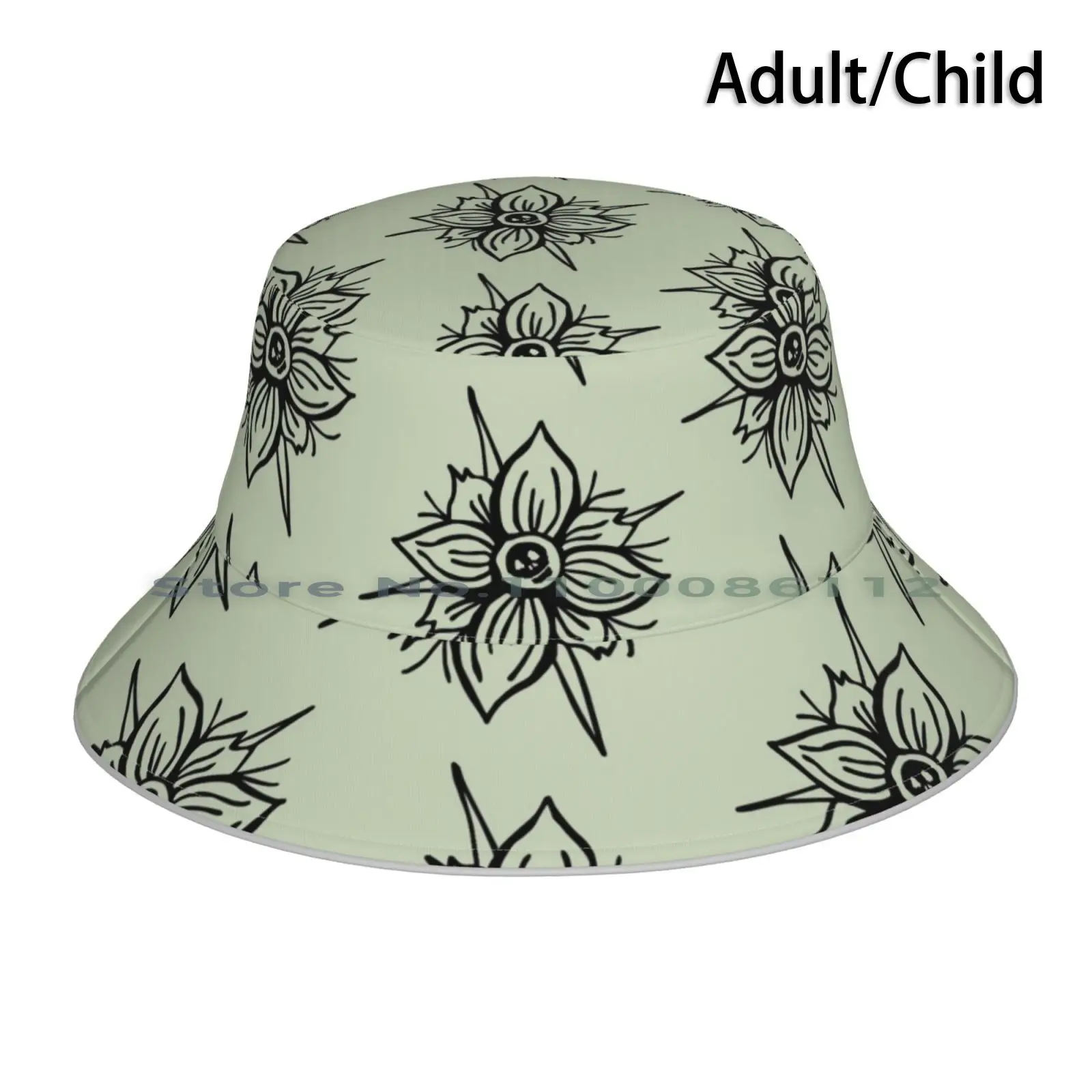 Flower Skull Bucket Hat Sun Cap Flower Skull Hidden Compass Badass Direction North South East West Groglioart Face Skeleton