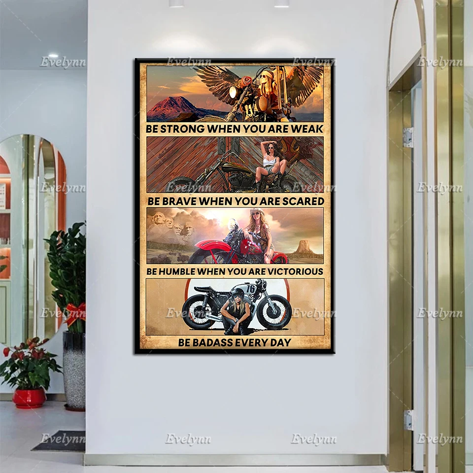 

Motorcycle Racing Racer Biker Girls Retro Poster Be Strong When You Are Weak Wall Art Prints Home Decor Canvas Unique Gift