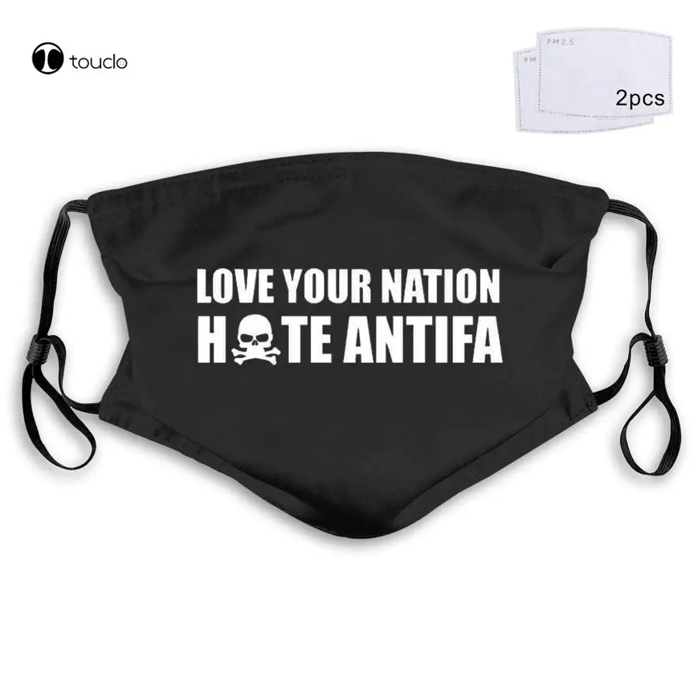 Love Your Nation Anti Antifa Fascist Violent Protesters Commie Scum USA Face Mask Filter Pocket Cloth Reusable Washable