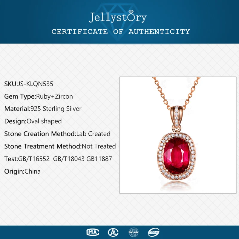 Jellystory Fashion Silver 925 Jewelry Women Necklace with Oval Shape Ruby Zircon Gemstones Pendant Wedding Party Gifts Wholesale