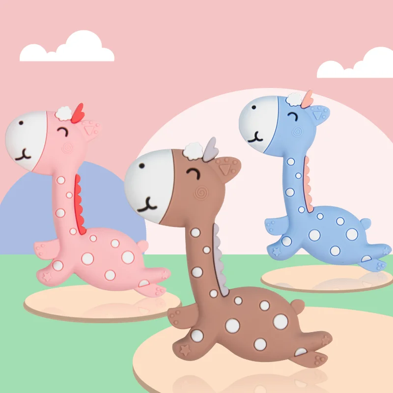 Chenkai 5PCS Silicone Giraffe Teether Cute Animal Silicone Teether For DIY Baby Nursing Chewing Teether Pendant Necklace Toy view 2