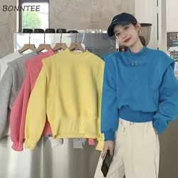 Sweatshirts Women Crop Aesthetic Design Harajuku Korean Style Trendy Students Female Teens Clothing Half High Collar Ins New