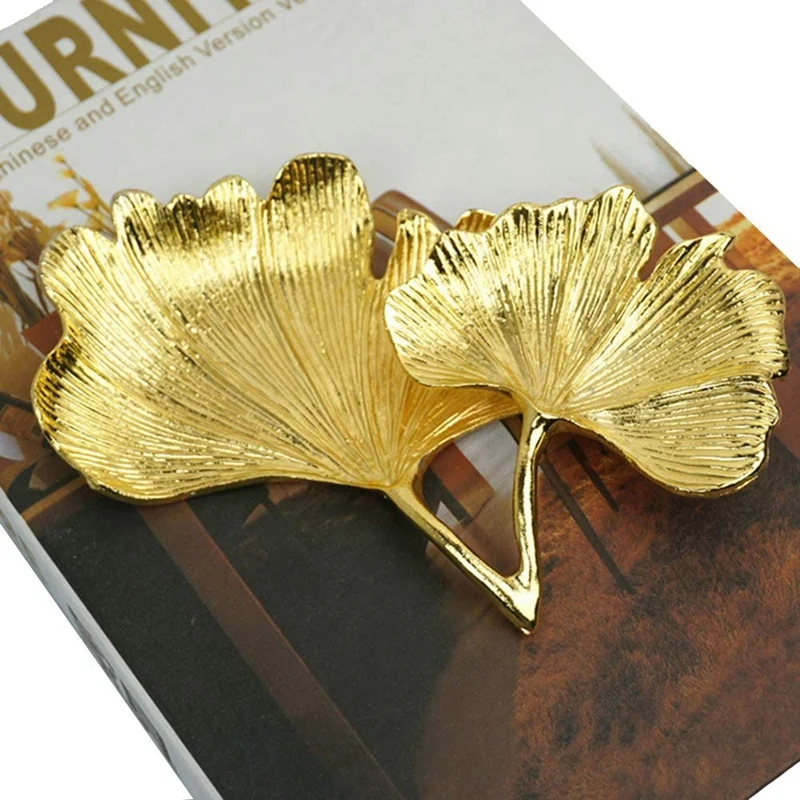 Gold Leaf Ginkgo Biloba Leaf Decorative Tray Gold Jewelry Tray Desk Decorative Dish Organizer Tray For Ring Necklace