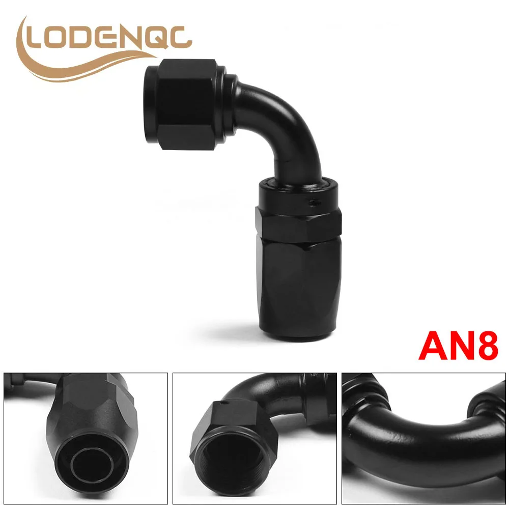 Lodenqc AN 8 Fitting AN8 Aluminum Fittings 90 Degree Black Oil/Fuel/Swivel hose fittings(Swivel Hose End Fitting)  BX102217-90BK