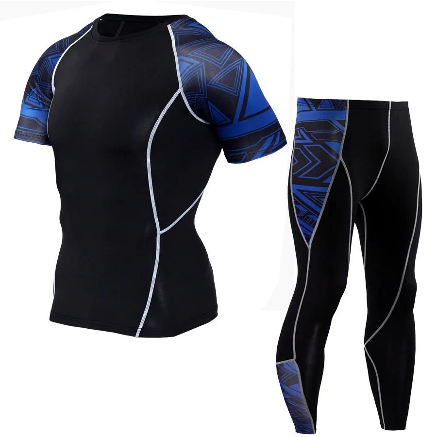 Compression Men Sports Quick Dry Running Suits T Shirt Pants Sets MMA Jogging Clothes Gym Sportswear Training Fitness Tracksuit