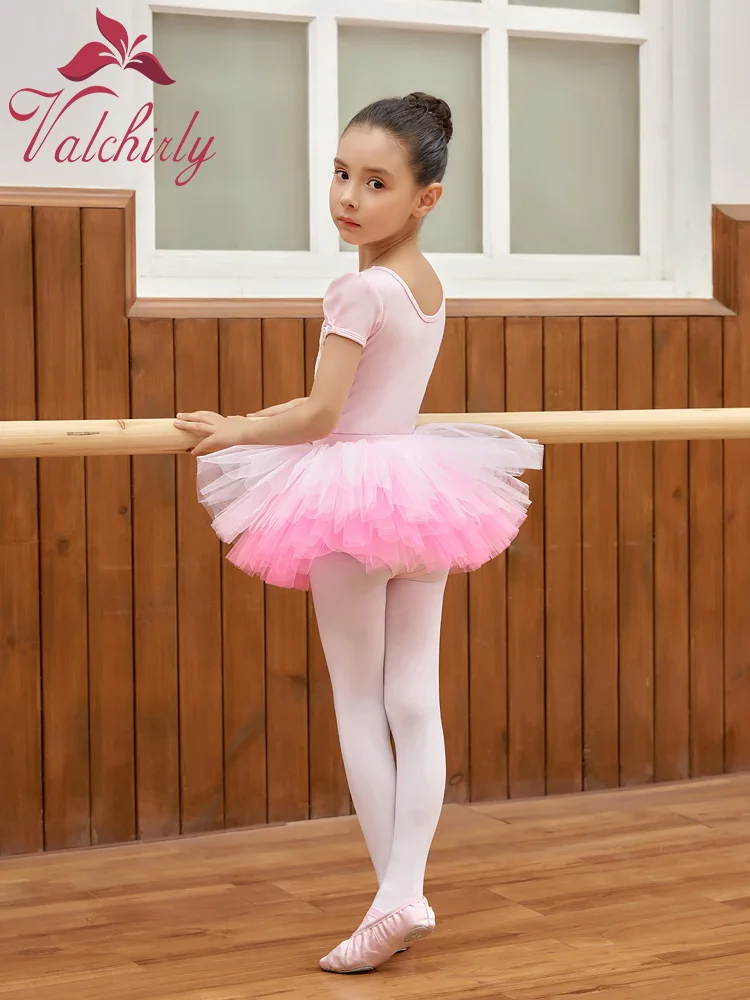 Simple Ballet Cotton One-Piece Short-Sleeved Exercise Suit With TUTU Skirt For Kids Gift