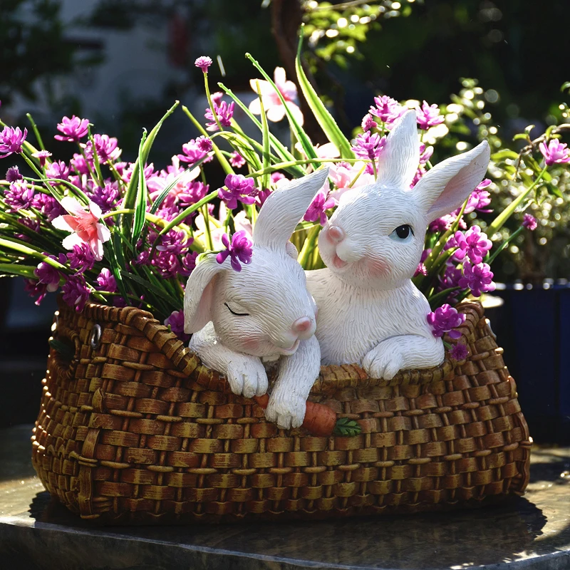 

Pastoral Cute Rabbit Flower Pot Resin Accessories Courtyard Villa Lawn Furnishing Crafts Garden Landscape Figurines Decoration