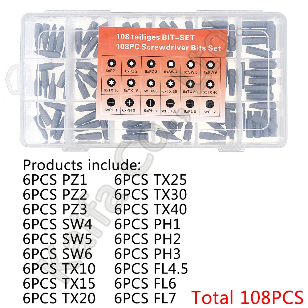 108ชิ้น/กล่อง18ชนิด0.98 "/25มม.ไขควง Bits ชุดสั้นเจาะสกรูไดร์เวอร์เครื่องมือ PZ1 SW4 TX10 PH1 FL4.5