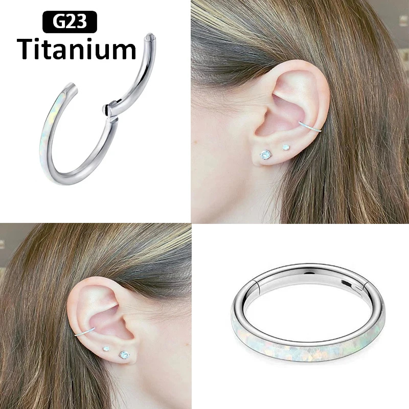 G23 Titanium Piercing Septum Nose Ring Opal Stone Hight Segment Rings Open Anti-allergic Piercing Nose Earring Piercing Jewelry