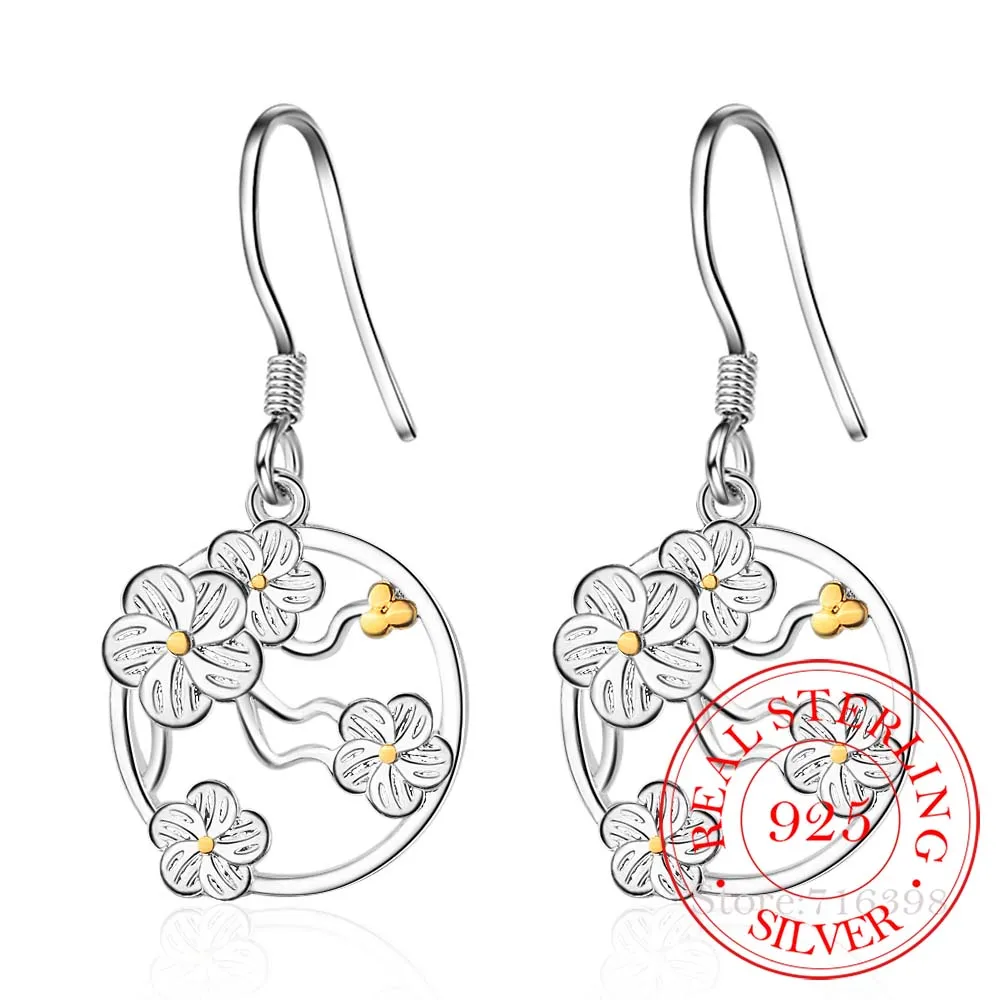 Cherry Blossom Drop Earrings For Women 2020 New Trend 925 Sterling Silver Fasion Jewellery Accessories