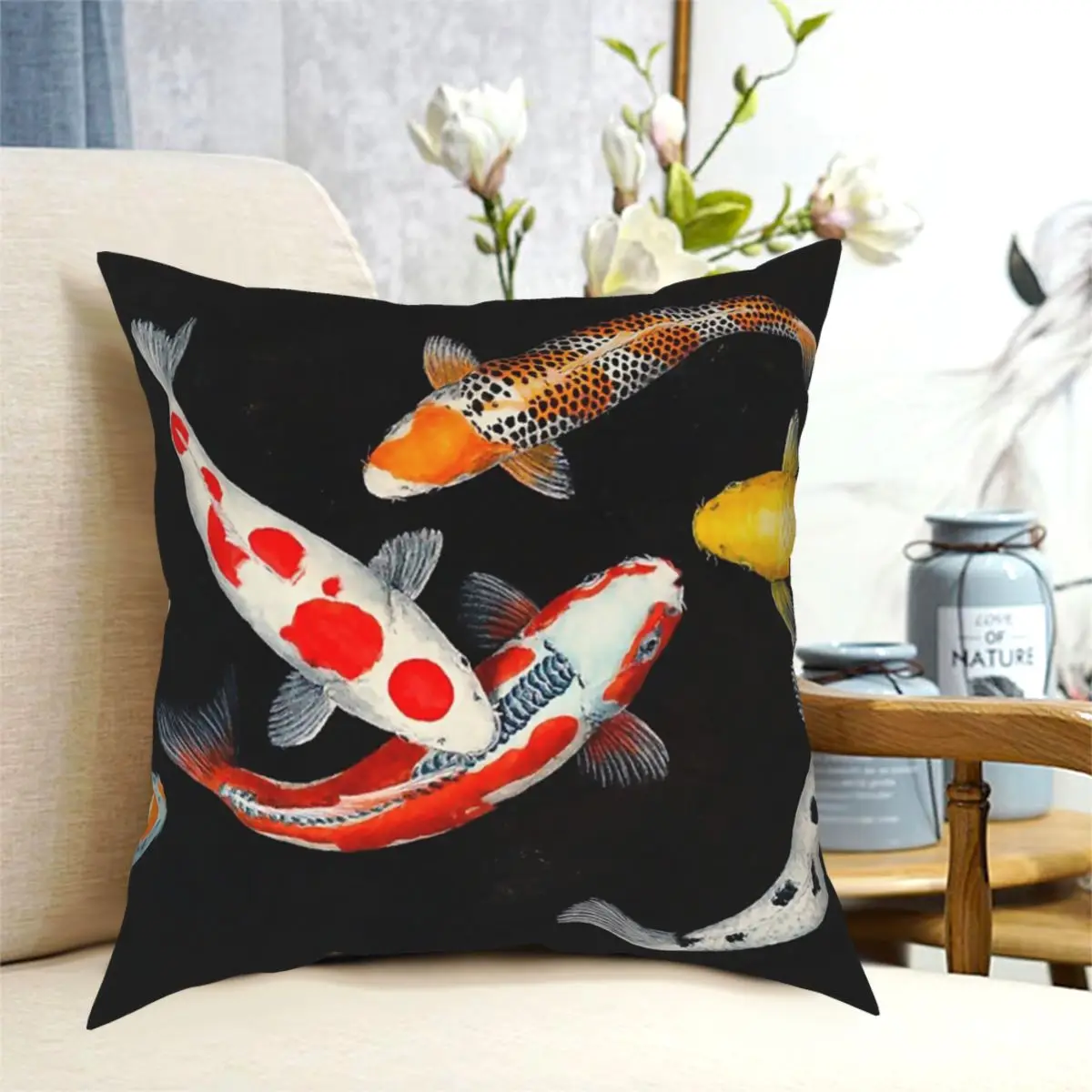 Koi Fish Lucky Pillow Cover Home Decor Pond Carp Water Cushion Cover Throw Pillow for Sofa Polyester Double-sided Printing