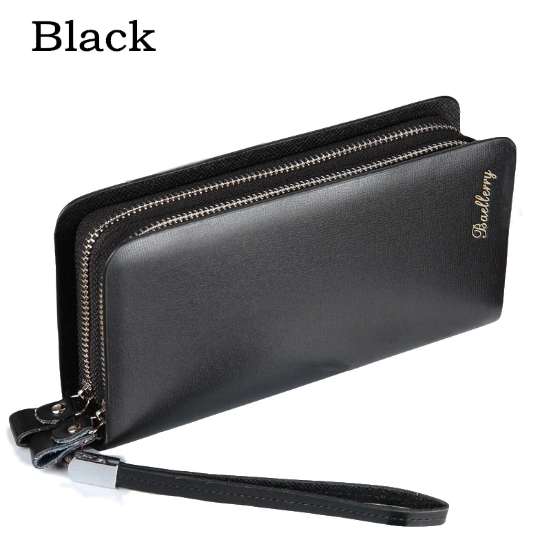 Baellerry Leather Wallet Men Clutch Bag High-capacity Double Zipper Multi-function Card Coin Purse Cartera Hombre