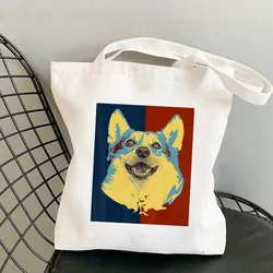 Shopper Corgi-Bolso Kawaii con estampado de dibujos animados para mujer, bolsa de compras de lona Harajuku, bolso de mano para chica, bolso de hombro femenino