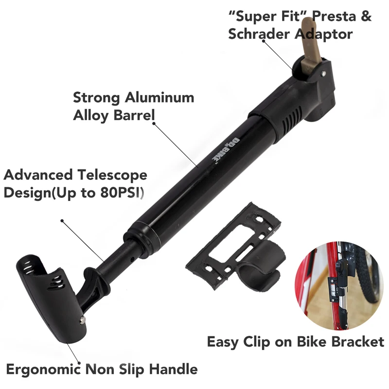 Bicycle Pump Aluminum Alloy Mini Pump for Bicycle MTB Portable Inflator with Holder