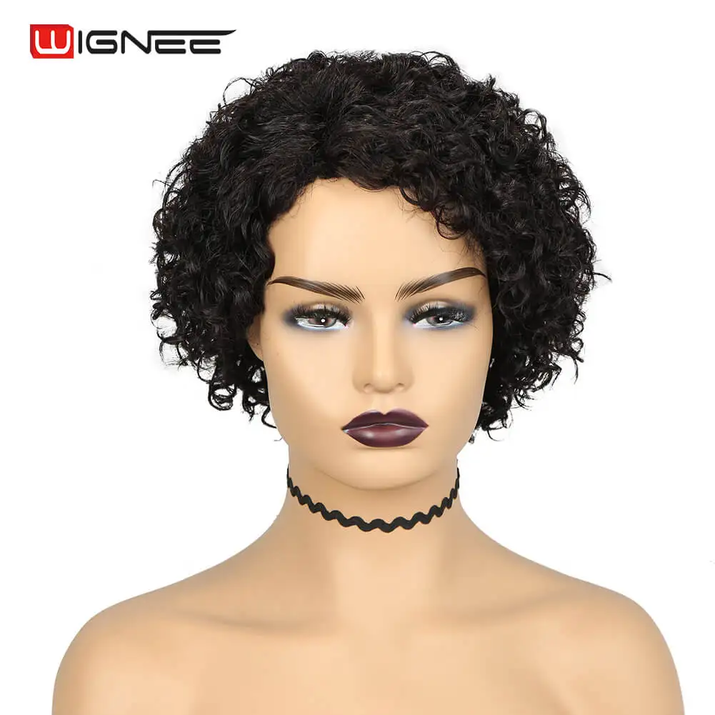 Wignee Natural Human Wig Short Curly Bob Wig 150% Density Kinky Curly Black Hair Brazilian Curly Human Hair Wigs for Black Woman