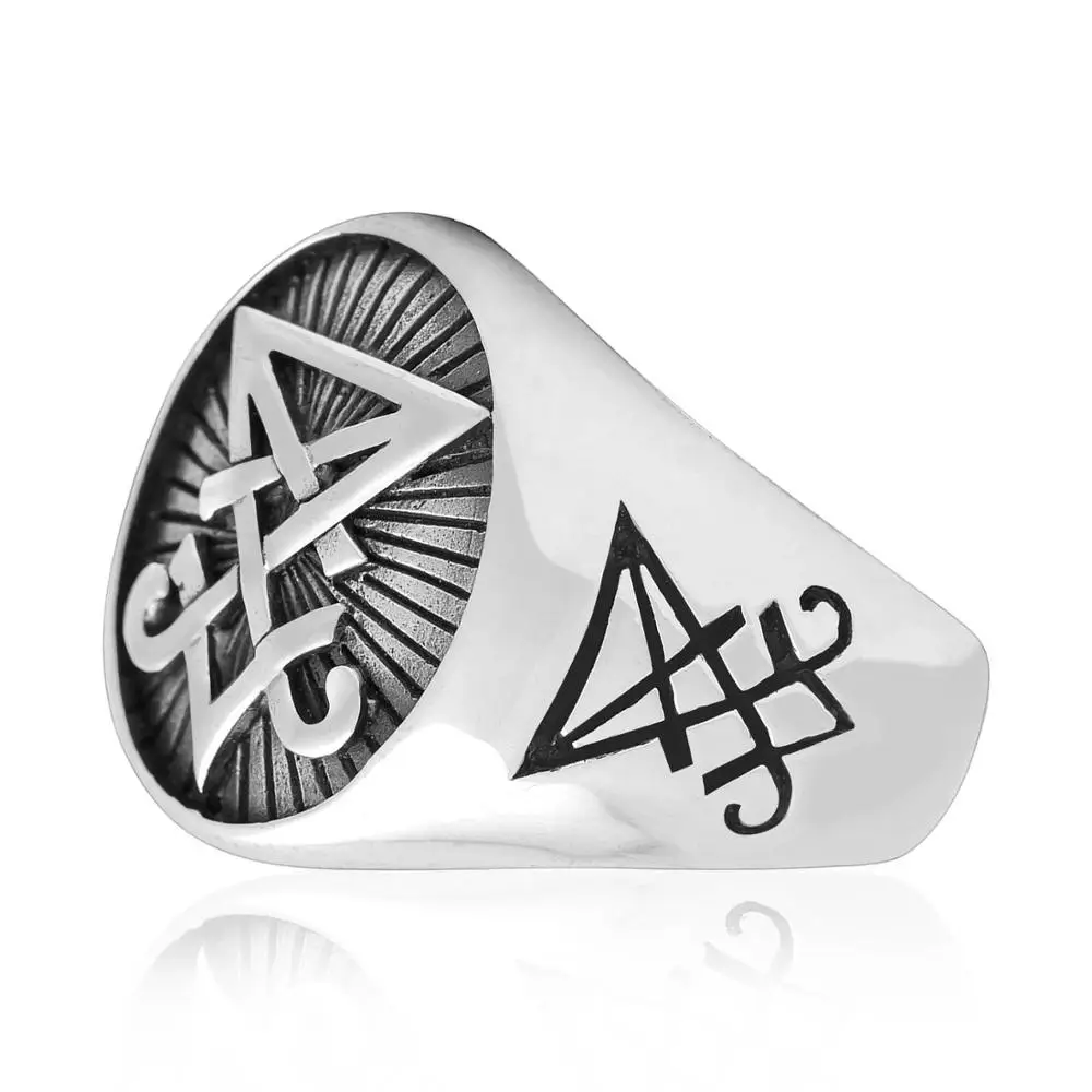 Onlysda Gothic Lucifer Satan Signet Rings Punk Stainless Steel Seal Rings Men and Women Pagan Jewelry Dropshipping Gift OSR713