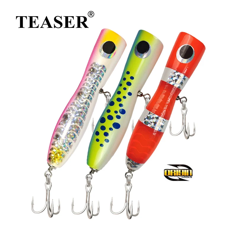 TEASER 120g Wood Bait Big Game Boat Fishing Lure Hand Made Popper Trolling Saltwater Topwater Shark Artificial Jigging Swim Bait