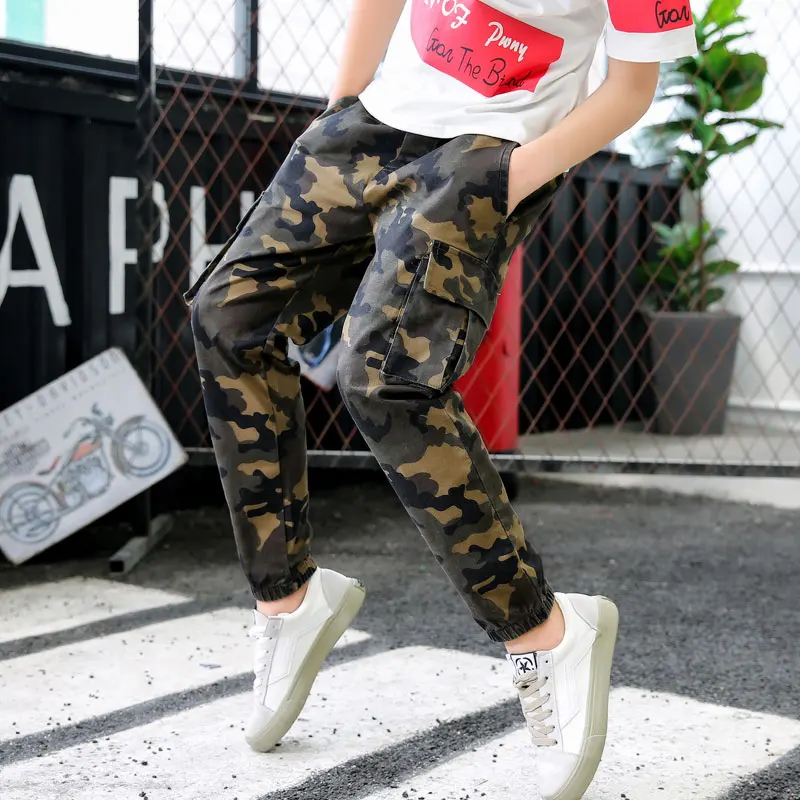 IENENS Kids Casual Camouflage Long Pants Boy Girl Sports Trousers Spring Young Bottoms Child Cotton Military Clothing 6-14 Years