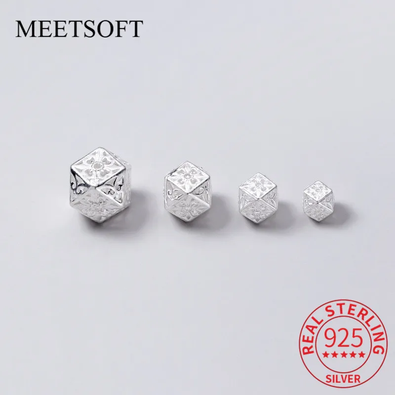 MEETSOFT Romantic 925 Sterling Silver Geometry rhombus Hollow Charms Special of DIY Handmade Necklace Decoration Accessories