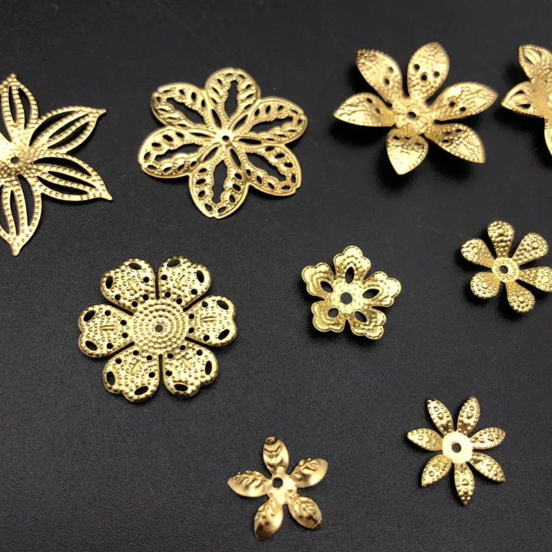 20-50Pcs Flower Filigree Wraps Connectors Metal Crafts Gift Hair Jewelry Accessories Ancient Fashion Decorative Findings