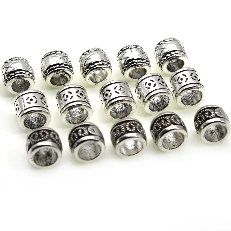 20pcs/lot Tibetan Silver Metal Big Hole Accessories Loose Tube Spacer Beads Handmade For Bracelet DIY Jewelry Making Supplies
