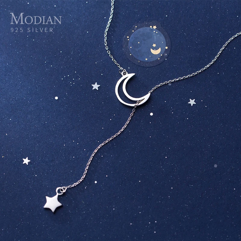 

Modian Fashion Moon Star Pendant Necklacefor Women Genuine 925 Sterling Silver Link Chain Necklace Korea Style Fine Jewelry