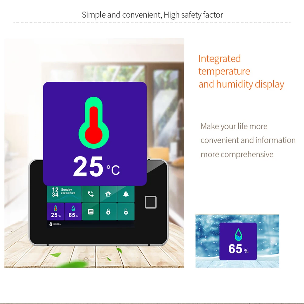 Imagem -03 - Tuya Wifi Gsm Sistema de Alarme Segurança Impressão Digital Armado Temperatura Umidade Display 433mhz sem Fio Casa Inteligente Assaltante Novo G60