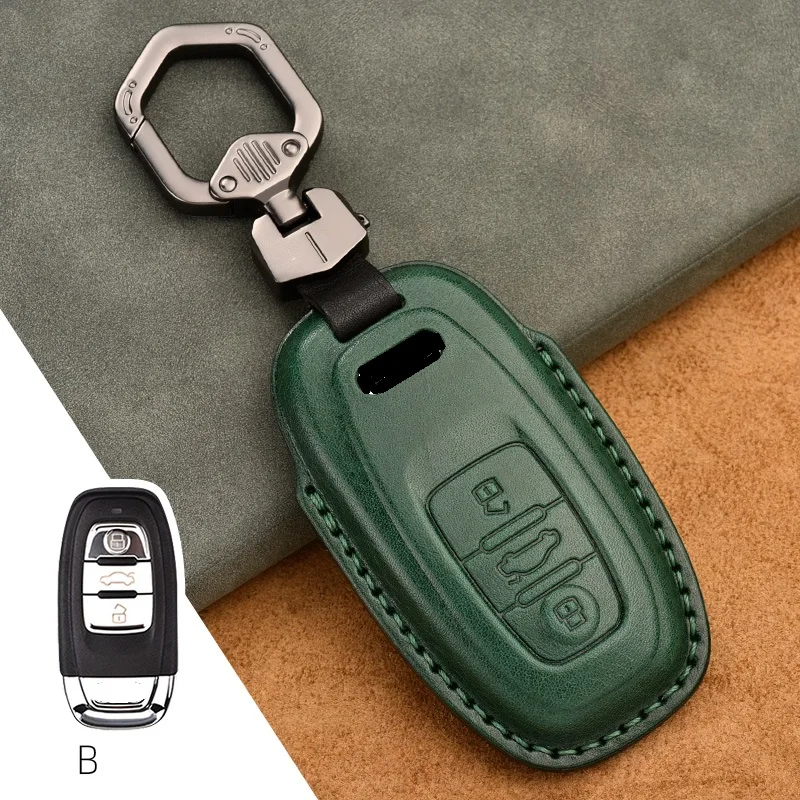 1Pcs Genuine Leather Car Remote Key Cover Case For Audi A1 A3 A4 A5 A6 A7 A8 Quattro Q3 Q5 Q7 2009 2010 2011 2012 2013 2014 2015 image 5