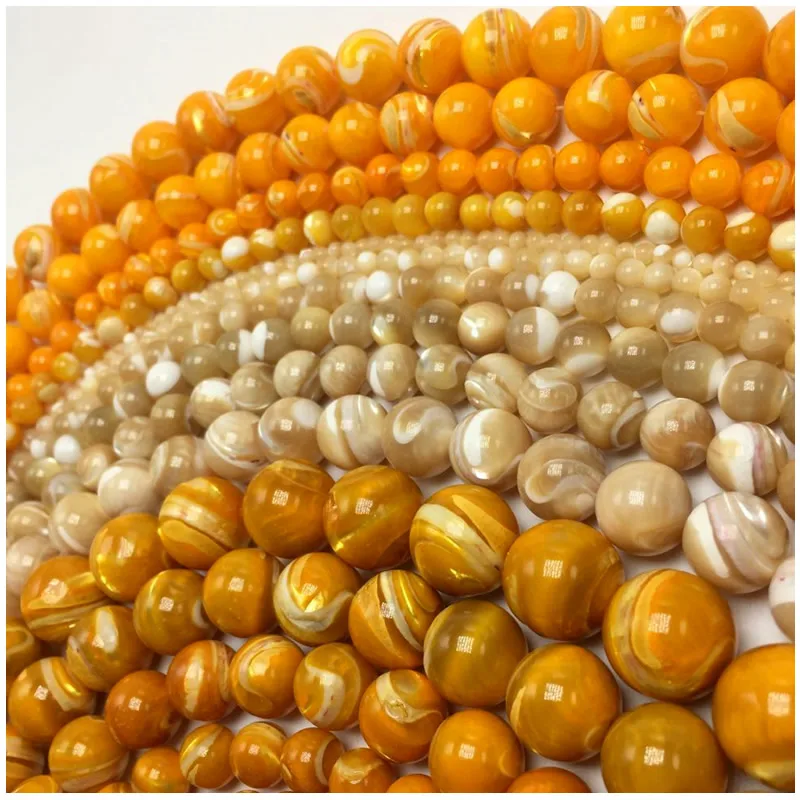 Natural Brown Yellow Trochus Sea Shell Round Loose Beads 2 3 4 5 6 7 8 9 10 12 14 MM Pick Size for Jewelry Making