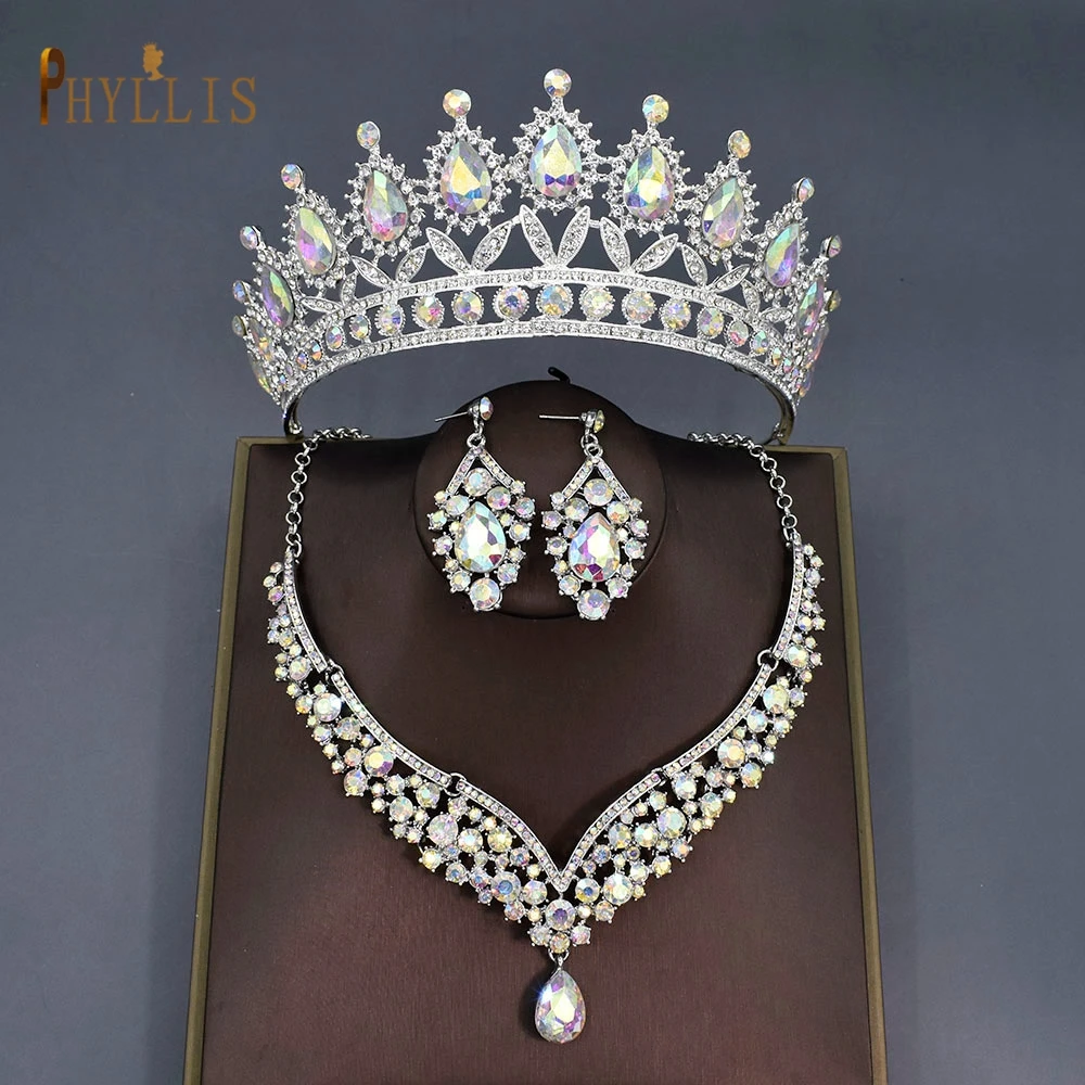 Africano Nupcial Conjuntos De Jóias, Coroa De Cristal, Tiaras, Brincos, Colar, Strass Headband, Casamento Colorido, A111