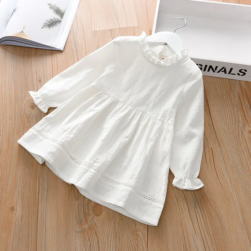 Girls White Dress Baby Long-Sleeved Dress Spring and Autumn Children\'s Clothing Little Girl Skirt Princess Dress