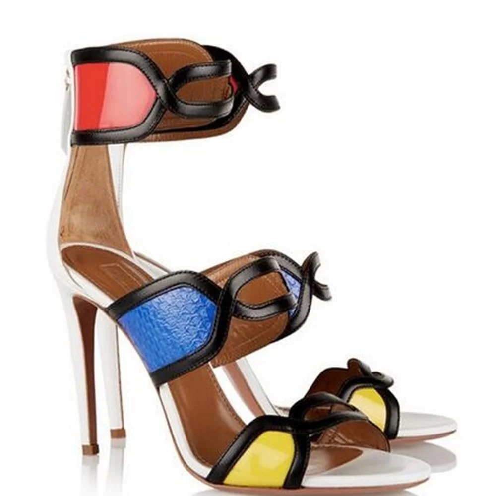 

New Sandal Hot selling Dress Women Shoes Fashion Summer Sandal High Heel Zipper Cut Out Ankle Mixed-colors Open Toe