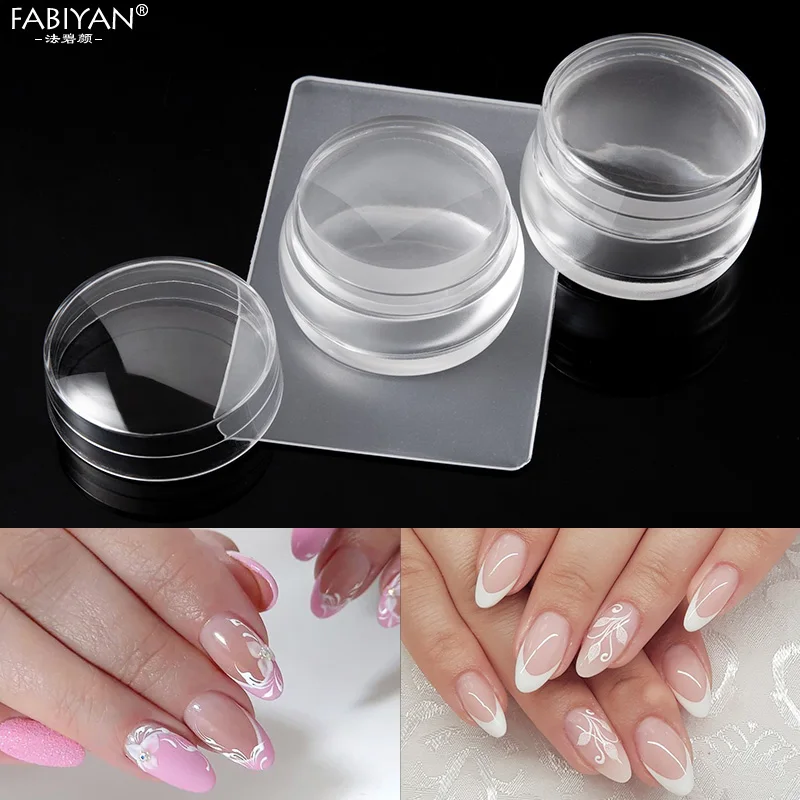 Estampador de Arte de uñas, raspador de estampado con tapa, herramientas de plantilla transparente de gelatina de silicona, juego de manicura