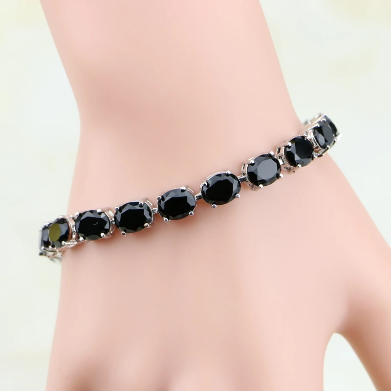 Black Zircon 925 Sterling Silver Round Link Chain Bracelet 7 inch For Women Free Shipping & Jewelry Bag S085