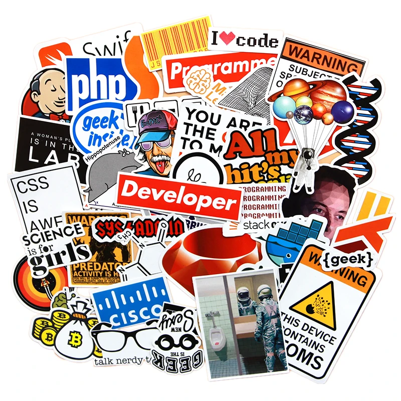 100pcs Developer Stickers hacker Geek  Programminng  Java JS  Docker Bitcoin Html Cloud Language APP Logo Car DIY Sticker