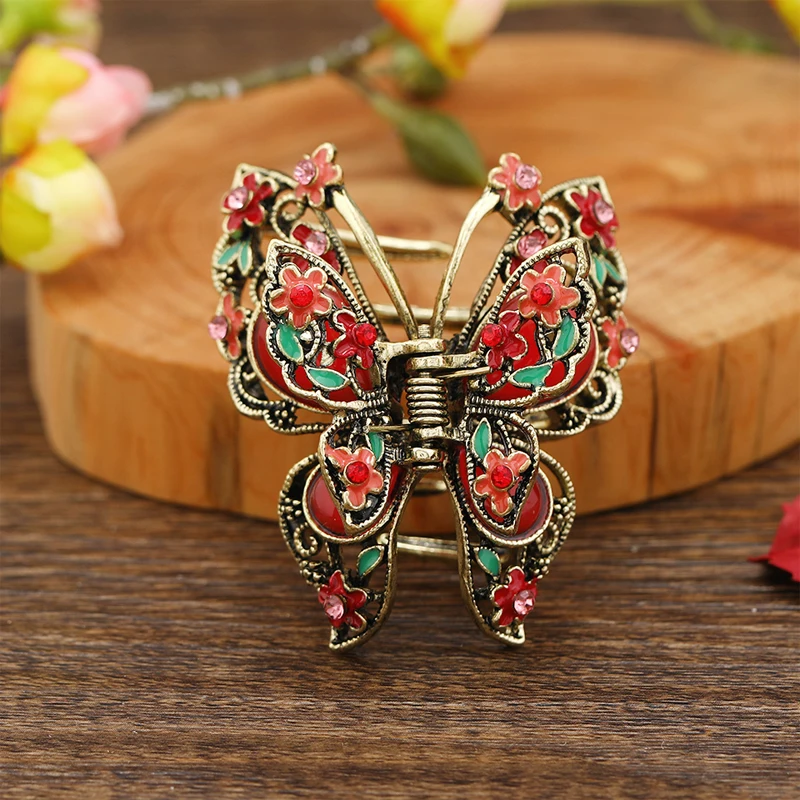 Morkoplea Vintage Butterfly Hair Claw Resin Stone Insect Hair Clip Accessories Women Banquet Hair Jewelry Gift