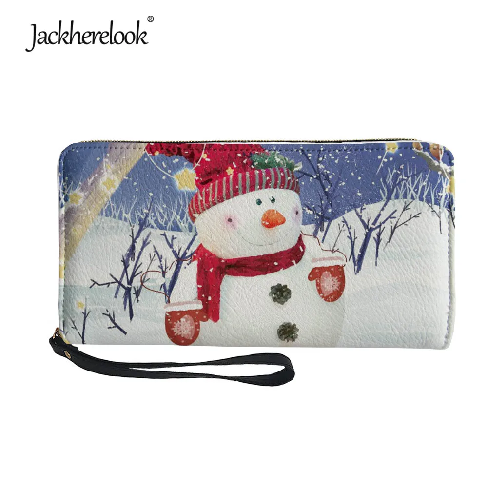 

Jackherelook Cute Snowman Pattern Women Wallet PU Leather Long Section Money Pocket Pouch Handbag Women's Card Holders Xmas Gift