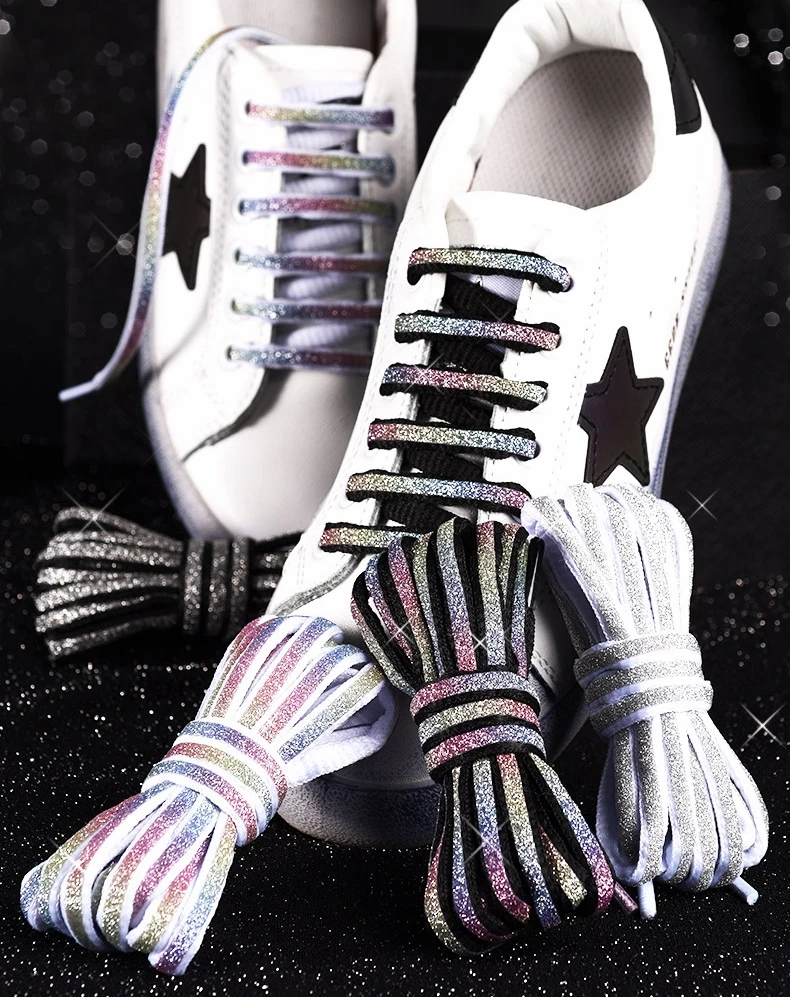 Reflektierende Schnürsenkel Laser-Pailletten-Schnürsenkel Geflochtenes Armband Sneaker-Laufschuh-Schnürsenkel für Erwachsene und Kinder – Detail 1