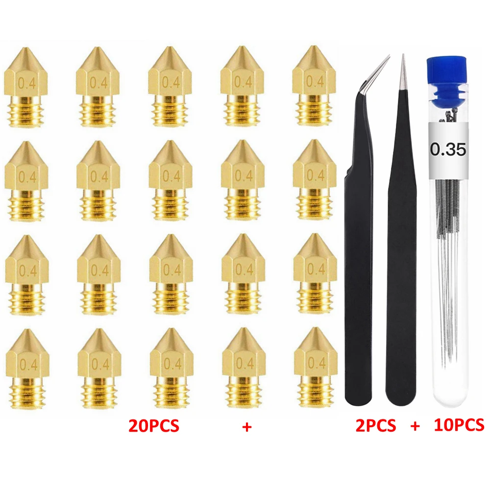 

32PCS/Set MK8 0.4MM Brass Nozzles Print Head Nozzle Filament Head Brass Nozzles with Cleaning Kits For 3D Printer Accessories