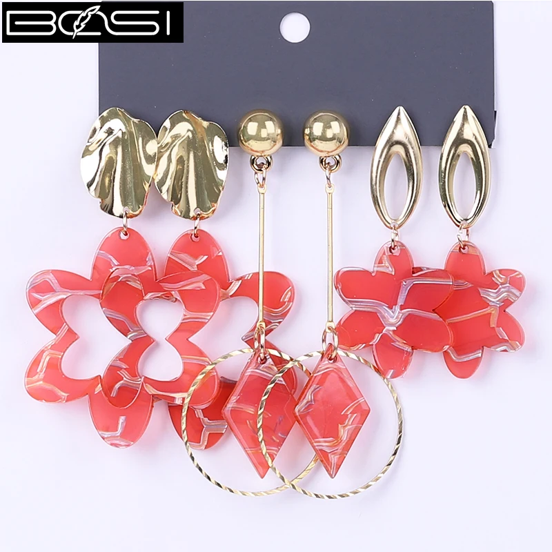 BOSI pink set earrings fashion jewelry drop earrings set Women minimalist long earrings boho simple earring wholesale acrylic cc