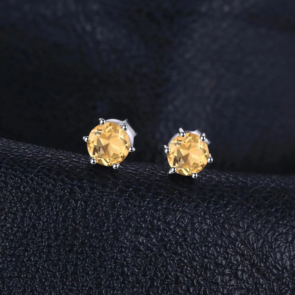 JewelryPalace Round Natural Yellow Citrine 925 Sterling Silver Stud Earrings for Women Statement Fashion Gemstone Jewelry Gift