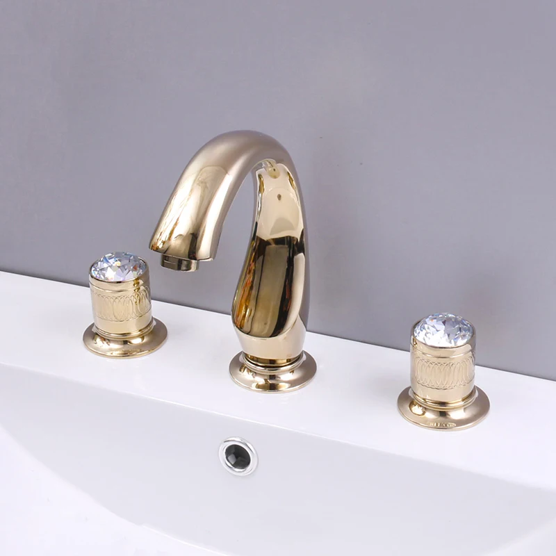 

Basin Faucets Bathroom Sink Faucet Brass Gold Paint 3 Holes Double Handle Luxury Bathbasin Bathtub Taps Hot and Cold Mixer Water